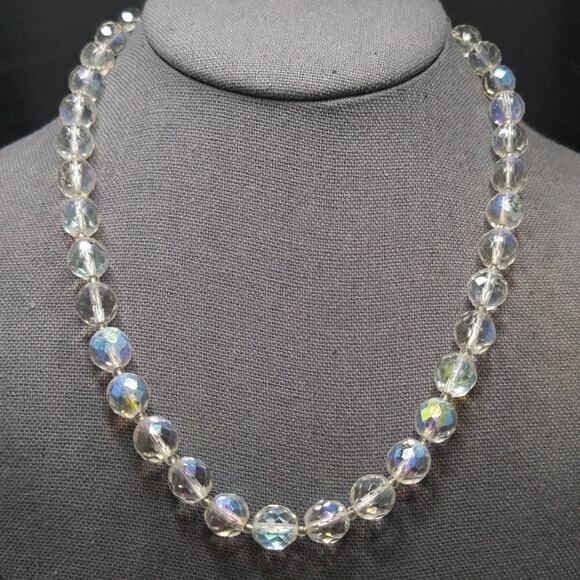 Vintage Czech Clear Crystal Bead Necklace, Fire Polished, 10mm, 18 1/2 Inches - Picture 5 of 8